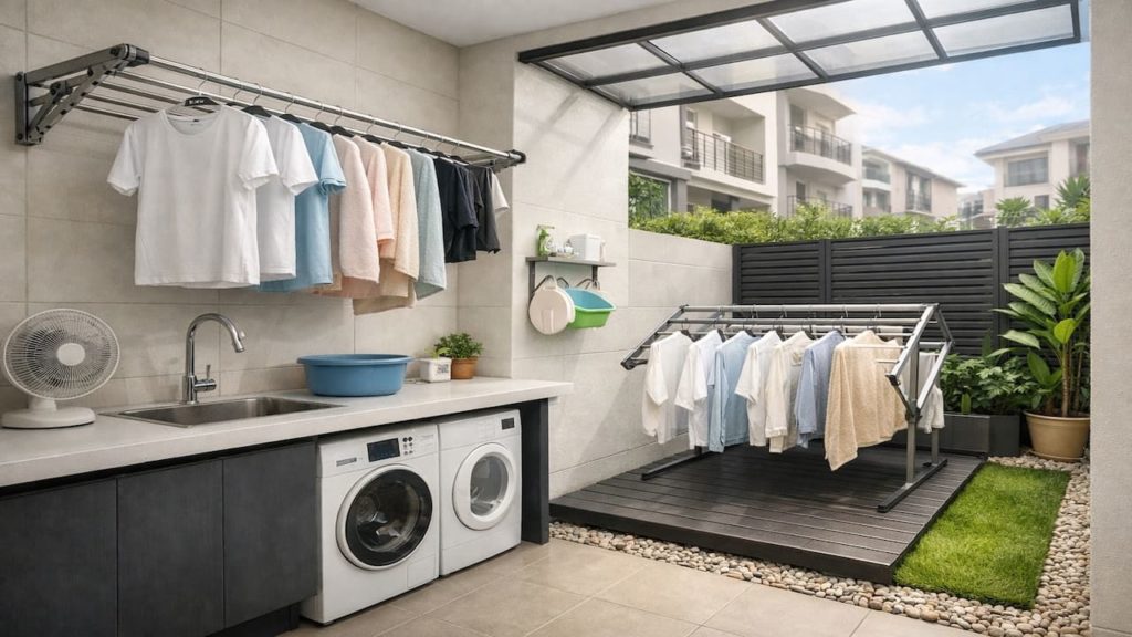 Laundry-area garden design: 5 checks【Dry faster with less splashback on walls】