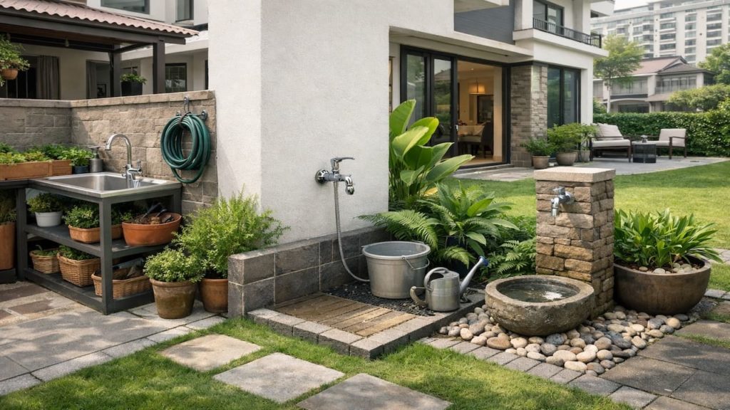 Outdoor-tap garden design: 5 checks【Place water where it saves steps every day】