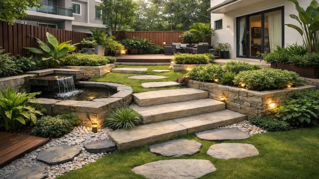 Small-yard garden design: 5 steps【Open space with paths, height, and light】