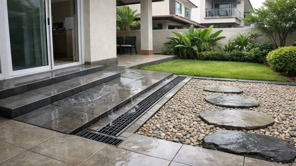 Wet-ground garden design: 5 steps【Stop puddles near walls and doors quickly】