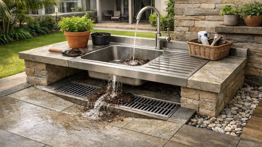 Garden outdoor sinks placed smart: 5 checks【Rinse soil without making the floor slimy】
