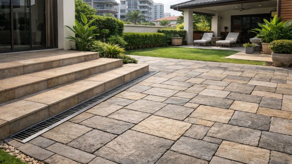 Stop puddles on outdoor paving: 5 steps【Slope and drainage fix the root problem】