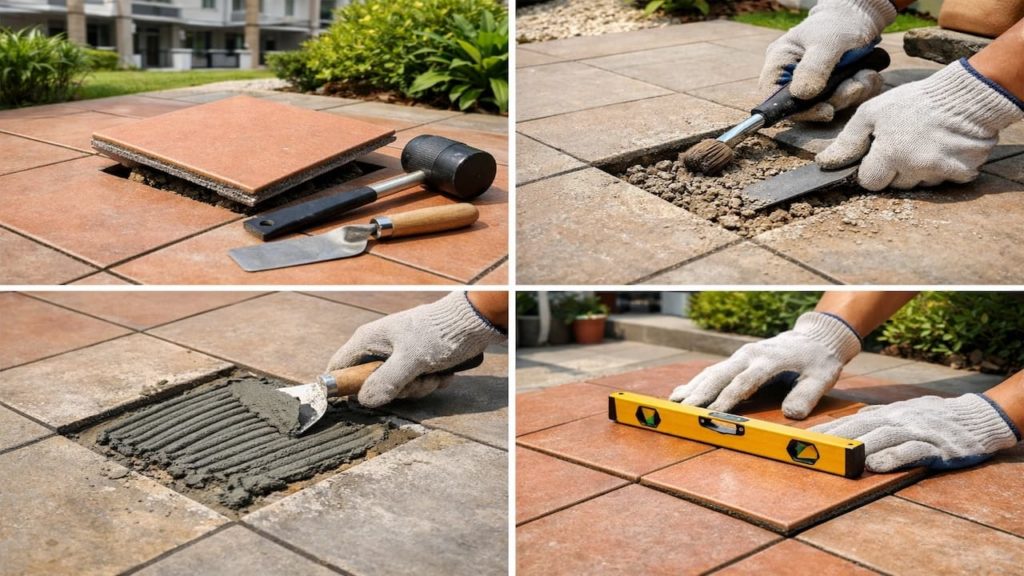 Repair loose garden tiles: 5 steps【Fix safely and prevent the same spot failing】