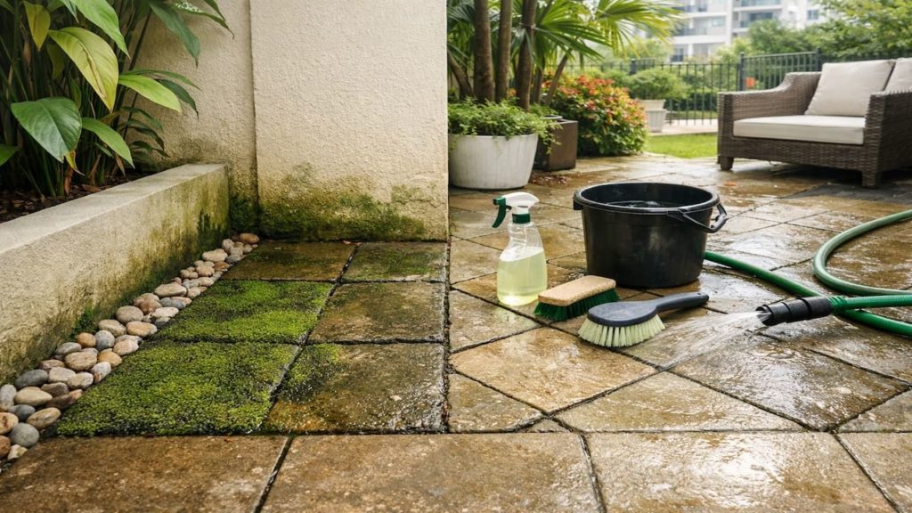 Shaded garden paving: 5 checks【Reduce algae slick spots in damp corners】