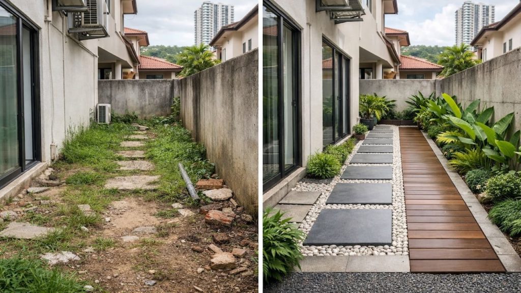 Paving a side-yard garden: 5 steps【Turn narrow strips into useful clean routes】