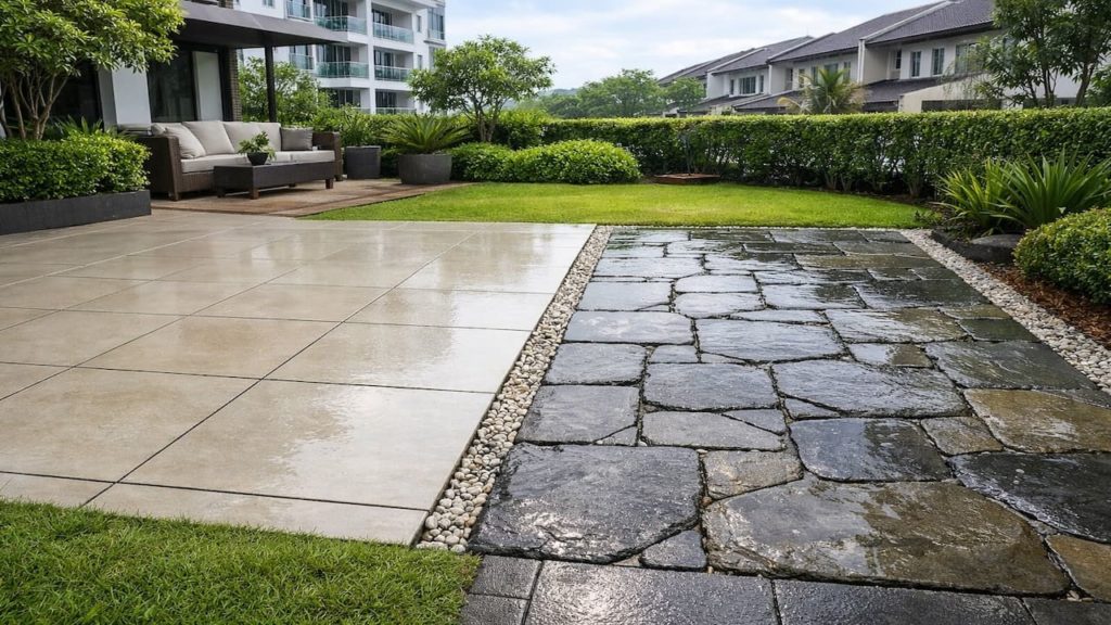 Outdoor garden paving in wet season: 5 checks【Choose surfaces that dry faster】