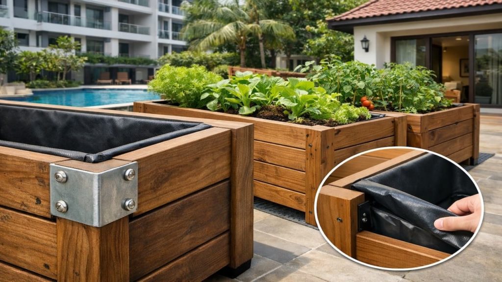 Garden planter boxes that last: 5 checks【Rot proof joints and liners done correctly】