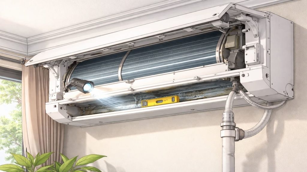 Repair AC drip indoors: 5 checks【Drain slope and clogged pan lines】