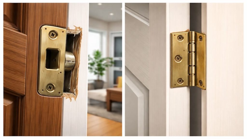 Repair door latch misfit: 5 checks【Strike plate and sagging hinges】