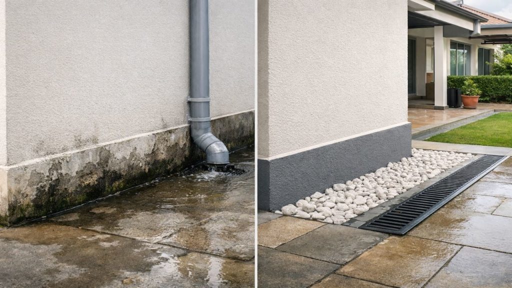 Repair exterior damp line: 5 checks【Ground splash and poor runoff】
