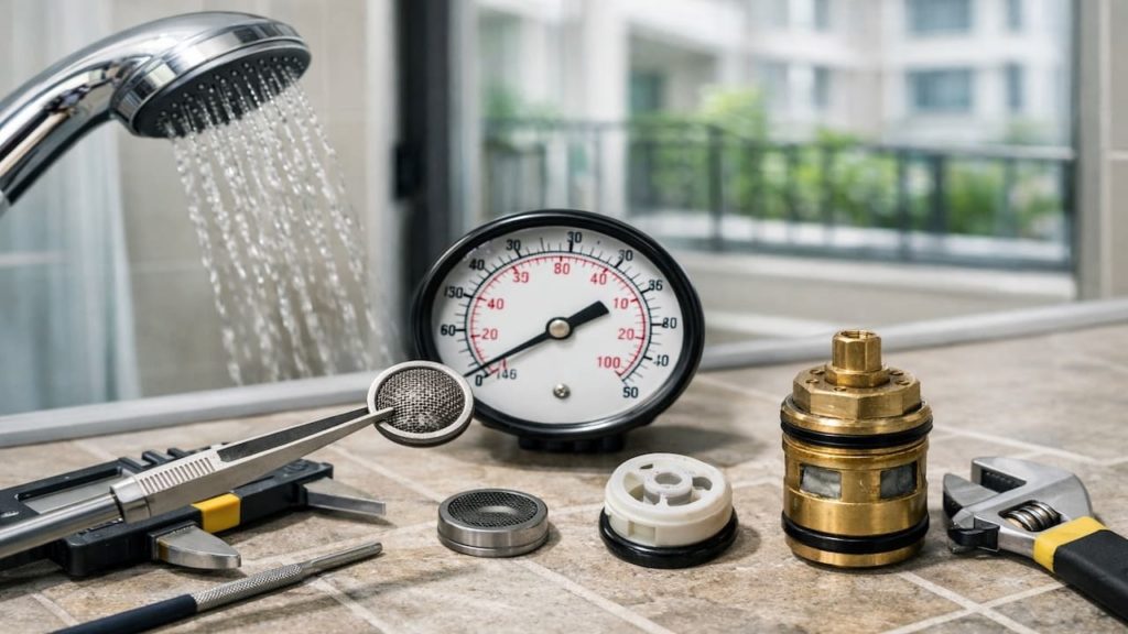 Repair shower low flow: 5 checks【Scale, filter mesh, and valve wear】
