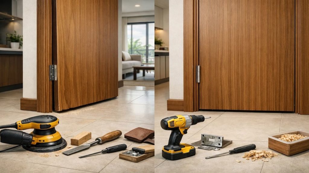 Repair swollen doors: 5 fixes【Humidity warp and hinge alignment】