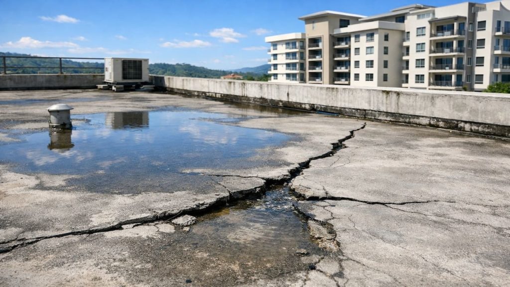 Roof leak in condo top floor: 5 checks【Roof slab cracks and ponding water】