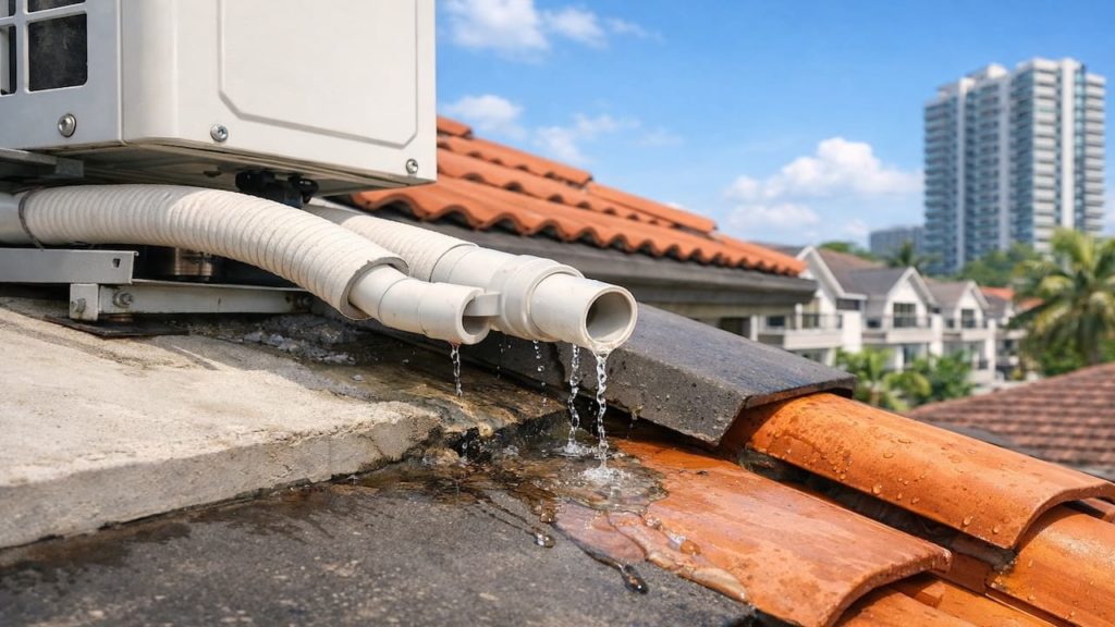 Roof leak near aircond piping: 5 checks【Drain lines can mimic rain leaks】