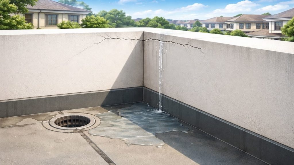 Roof leak at parapet wall: 5 checks【Hairline cracks act like funnels】