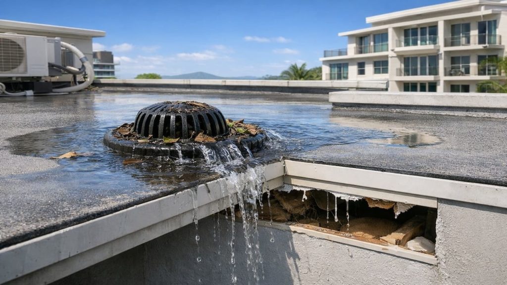 Roof leak around roof drain: 5 checks【Clogs create overflow into ceilings】