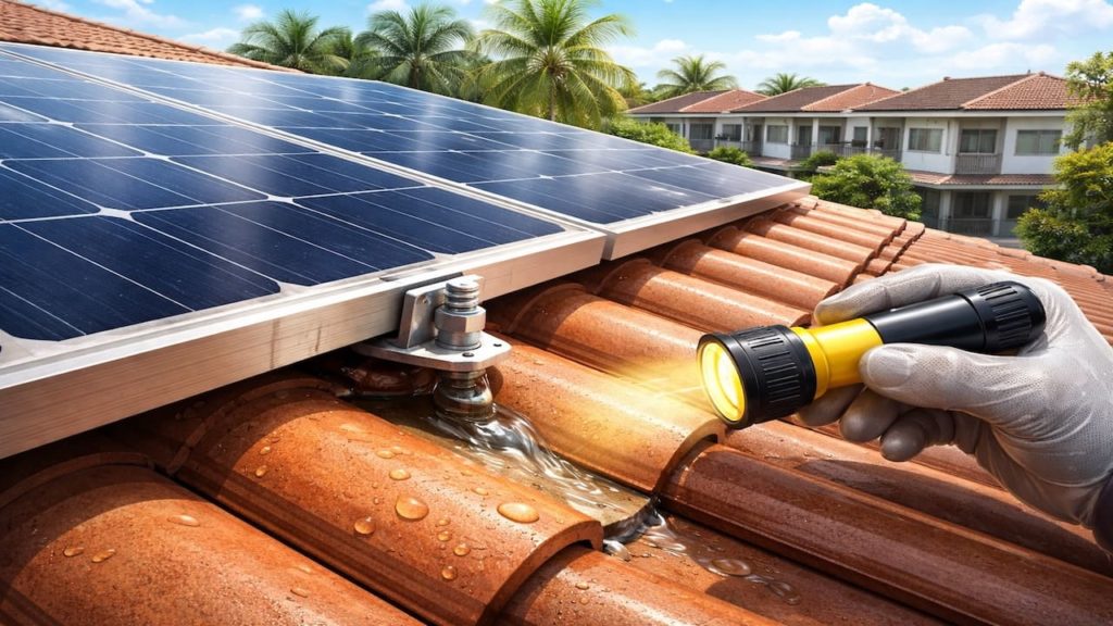 Roof leak around solar panel: 5 checks【Mount bolts are common leak points】