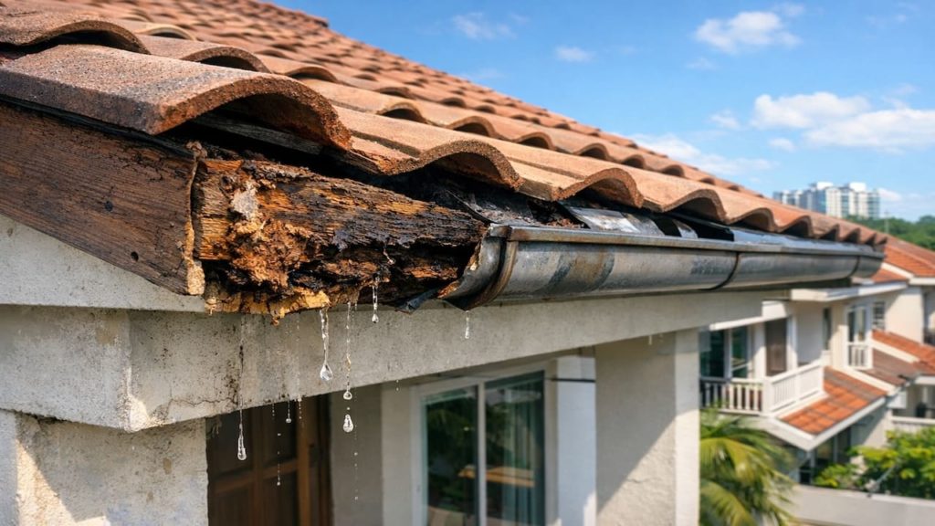 Roof leak after termites: 5 signs【Rot weakens fascia and edges first】