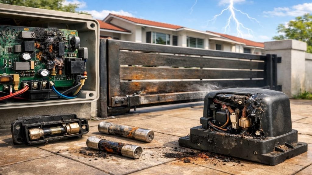 Autogate lightning damage: 5 signs【Surge symptoms on boards, fuses, & motors】