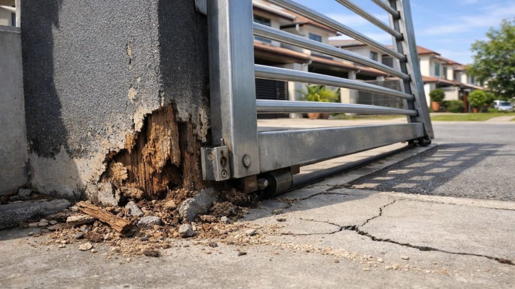 Autogate termites near posts: 5 signs【Hidden rot, tilt, & structural weakness clues】