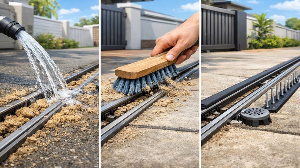 Autogate track full of sand: 5 steps【Rinse, brush, & prevent repeat buildup】