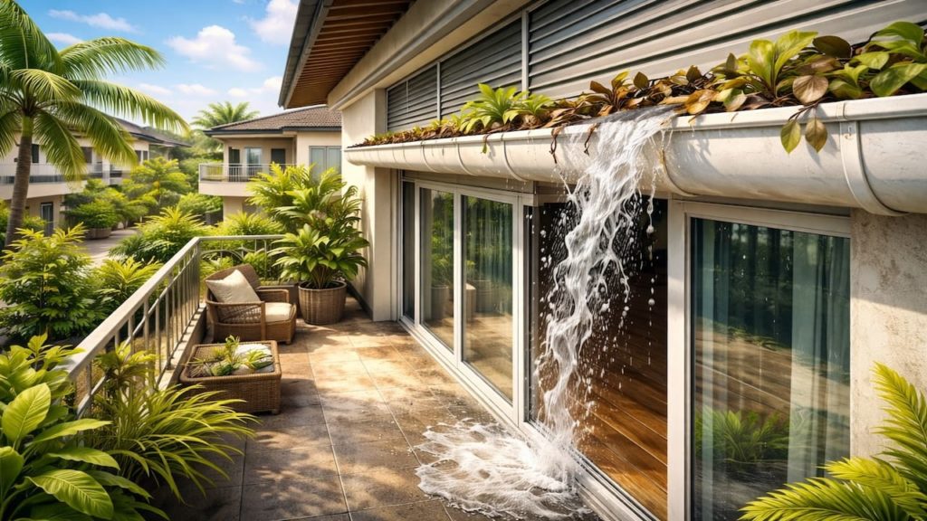 Gutter overflow near balcony: 5 checks【Stop water hitting windows and doors】