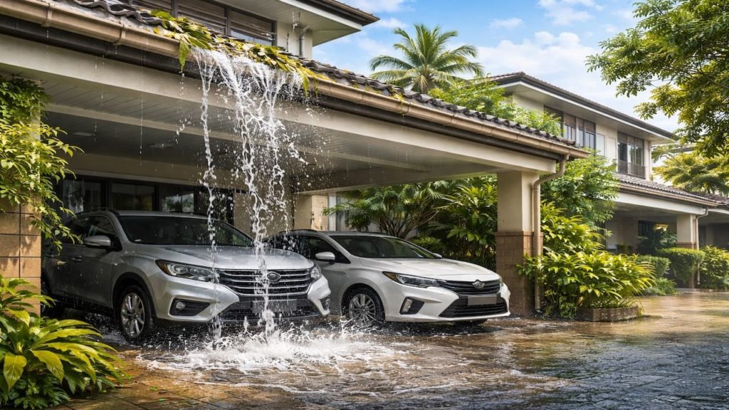 Gutter overflow on car porch: 5 fixes【Keep driveway safe during storms】