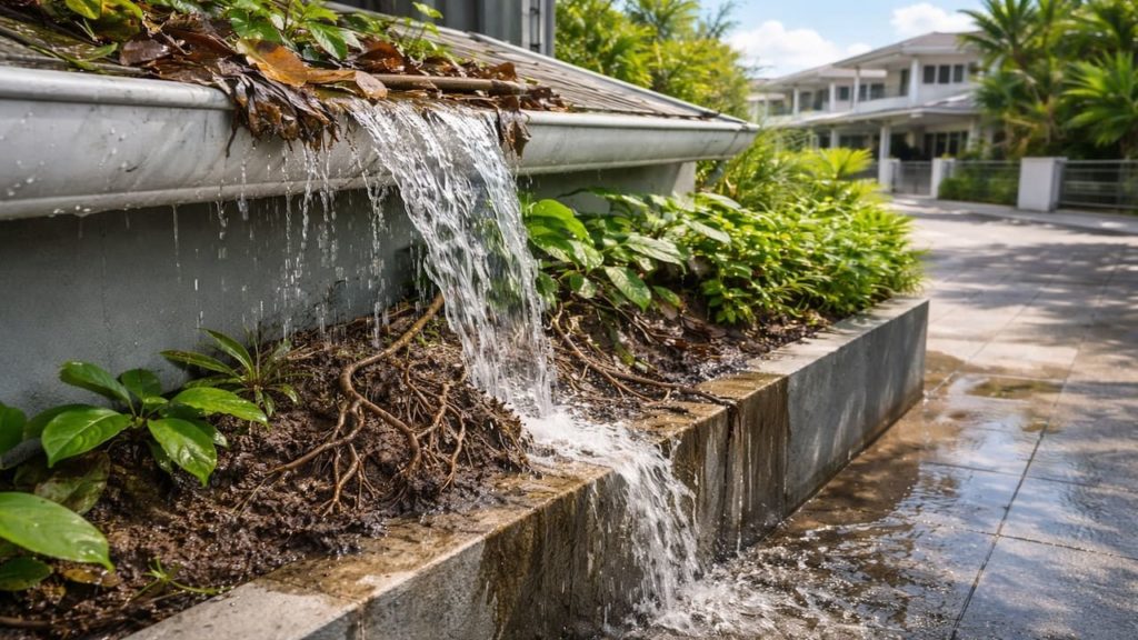 Gutter overflow into planter: 5 signs【Soil erosion and root damage risks】