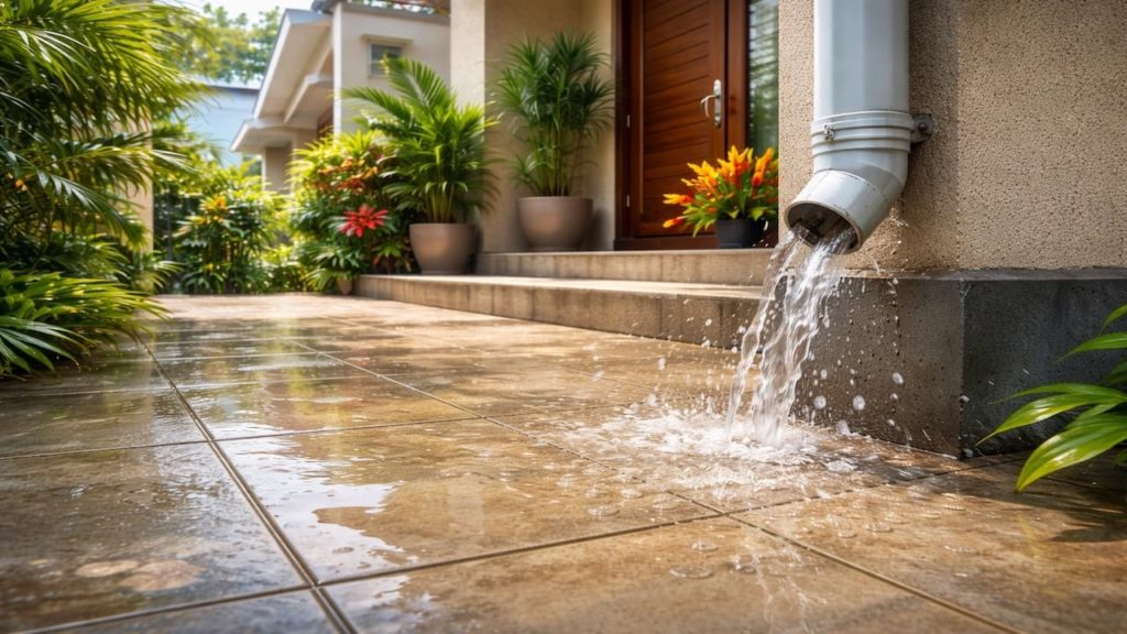 Gutter dripping near porch: 5 causes【Stop splash and slippery entry tiles】