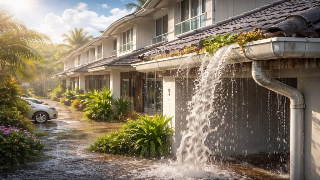 Malaysia gutter overflow in rainy season with sudden downpours and runoff