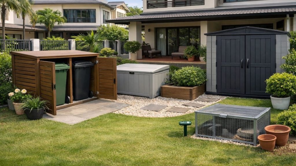 Landscape outdoor storage: 5 tips【Hide bins and keep pests away】