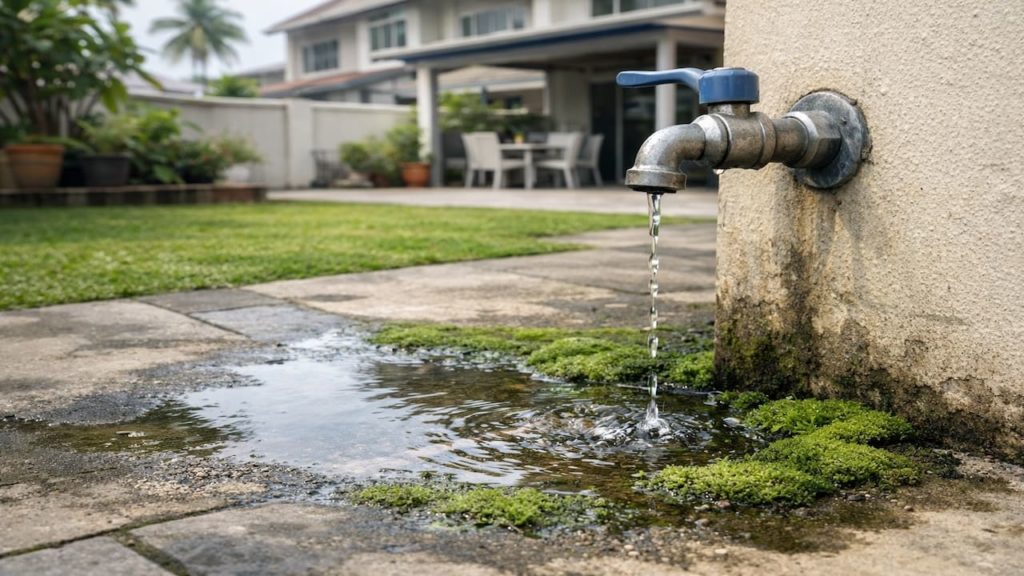 Landscape outdoor tap leaks: 5 checks【Waste water creates puddles and moss】