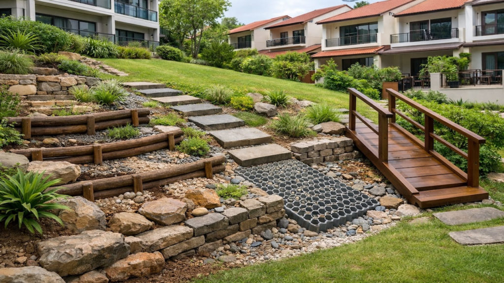 Landscape for slope yard: 5 checks【Prevent soil wash and slippery paths】