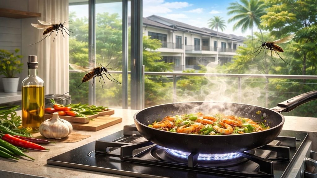 Mosquito when cooking: 5 reasons【Heat steam and odors that pull them in】